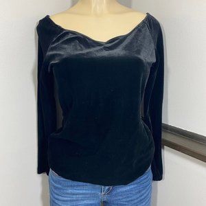 Vintage Henri Bendel Black Velvet Long Sleeve Stretch Blouse Shirt Large L